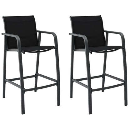 Sleek Black Textilene Garden Bar Chairs, Set of 2 – Stylish & Durable