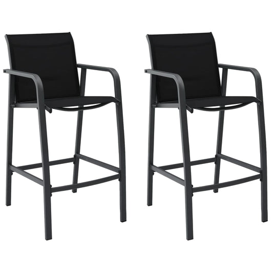 Sleek Black Textilene Garden Bar Chairs, Set of 2 – Stylish & Durable