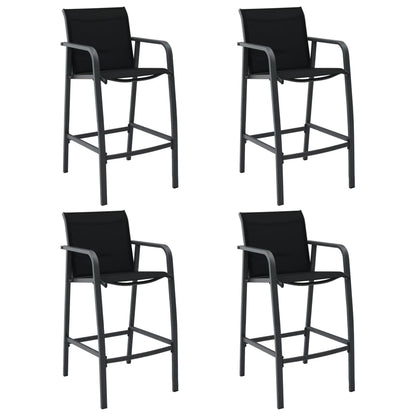 Sleek Black Textilene Garden Bar Chairs - Set of 4