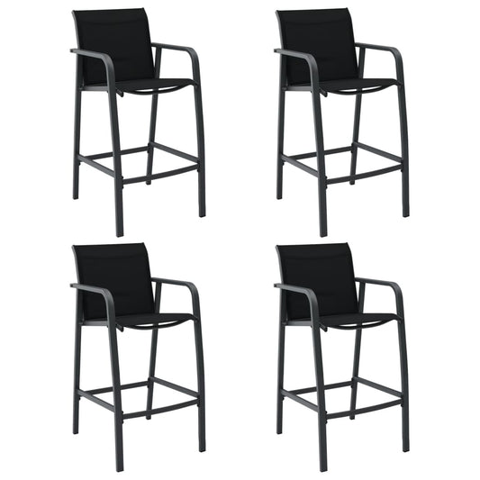 Sleek Black Textilene Garden Bar Chairs - Set of 4