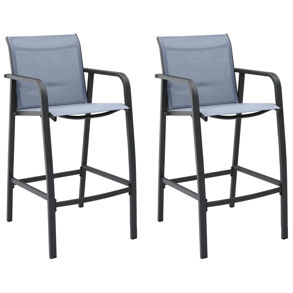 Modern Grey Textilene Garden Bar Chairs, Set of 2