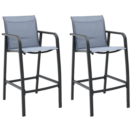 Modern Grey Textilene Garden Bar Chairs, Set of 2