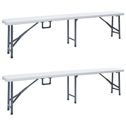 White HDPE Folding Garden Benches Set - 2 pcs, 180 cm
