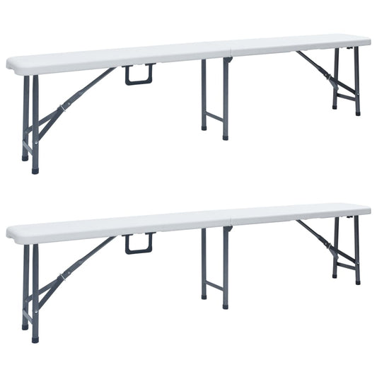 White HDPE Folding Garden Benches Set - 2 pcs, 180 cm