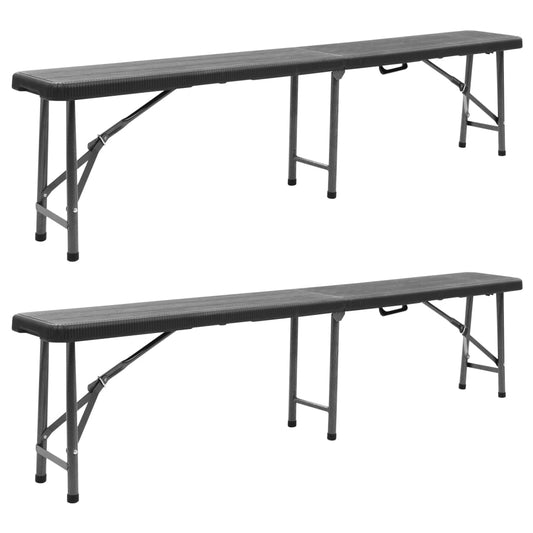 Black HDPE Folding Garden Benches Set - 2 pcs, 180 cm