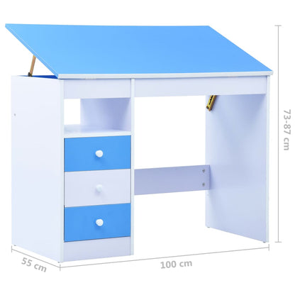 Tiltable Children's Drawing Desk - Blue & White Study Table