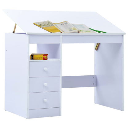 Tiltable Children's Drawing Desk - White Wood Study Table