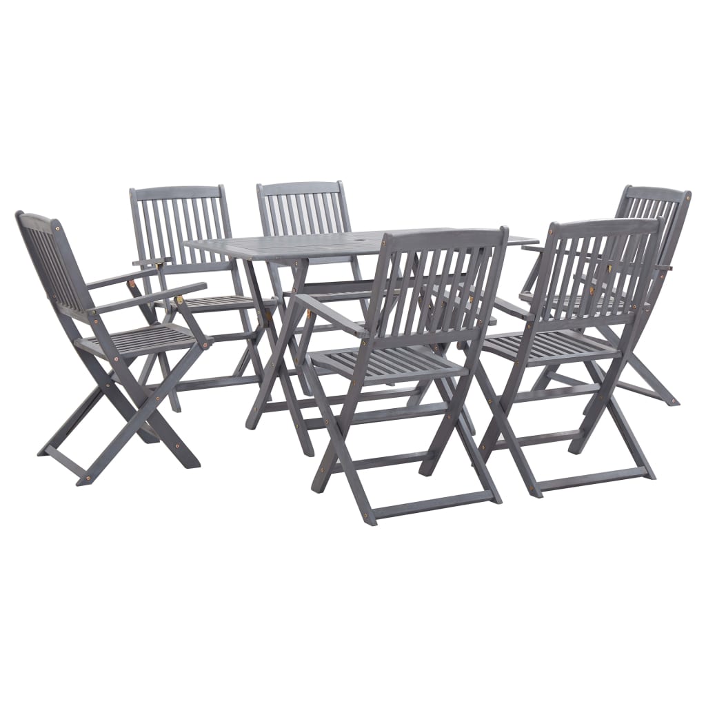 7 Piece Garden Dining Set Solid Acacia Wood Grey