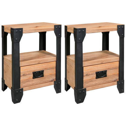 Solid Acacia Wood & Steel Nightstands - Set of 2, 40x30x54 cm