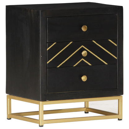 Black & Gold Bedside Cabinet - 40x30x50cm Solid Mango Wood