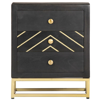 Black & Gold Bedside Cabinet - 40x30x50cm Solid Mango Wood