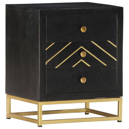 Black & Gold Bedside Cabinet - 40x30x50cm Solid Mango Wood