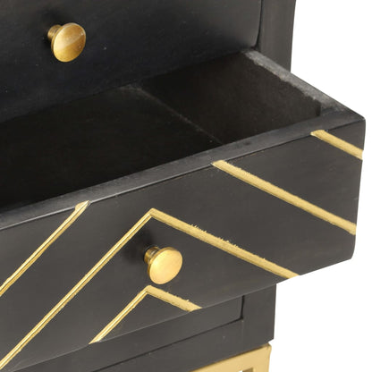 Black & Gold Bedside Cabinet - 40x30x50cm Solid Mango Wood