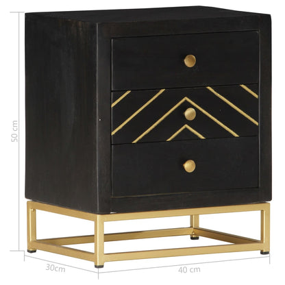 Black & Gold Bedside Cabinet - 40x30x50cm Solid Mango Wood