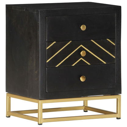 Black & Gold Bedside Cabinet - 40x30x50cm Solid Mango Wood