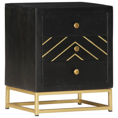 Black & Gold Bedside Cabinet - 40x30x50cm Solid Mango Wood