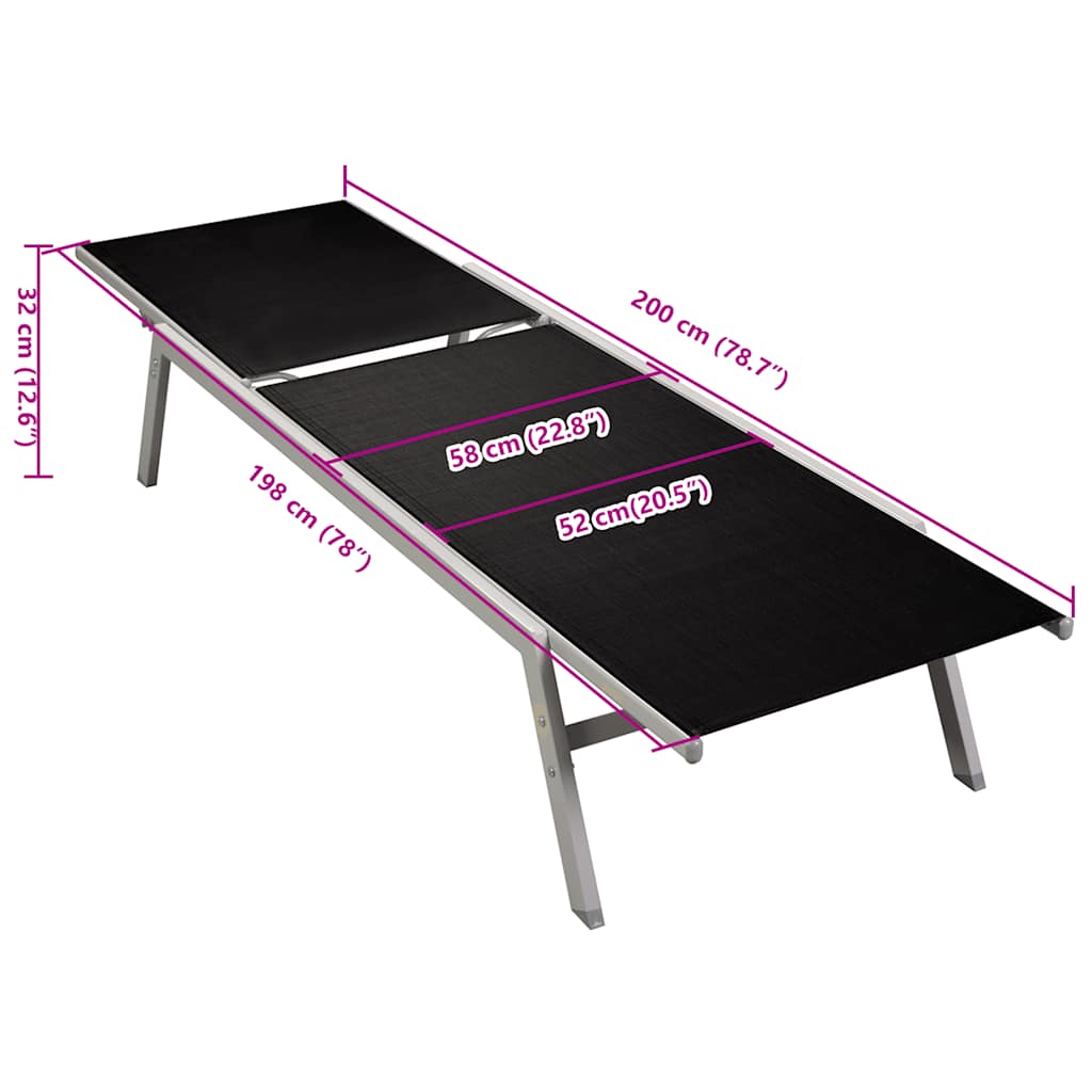Black Textilene & Steel Sun Lounger - Durable Outdoor Comfort