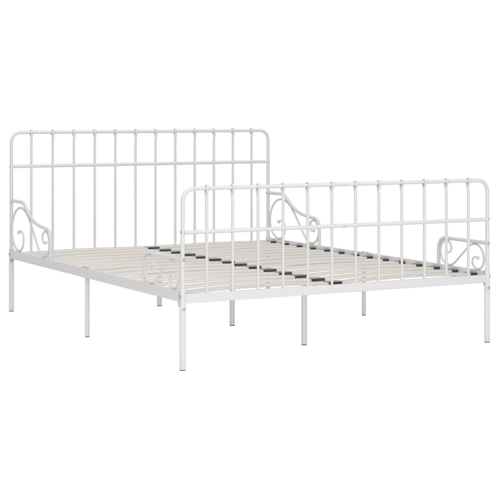 White Metal Bed Frame 200x200 cm with Slatted Base - No Mattress