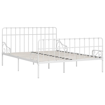 White Metal Bed Frame 200x200 cm with Slatted Base - No Mattress