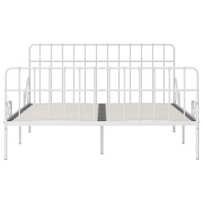 White Metal Bed Frame 200x200 cm with Slatted Base - No Mattress