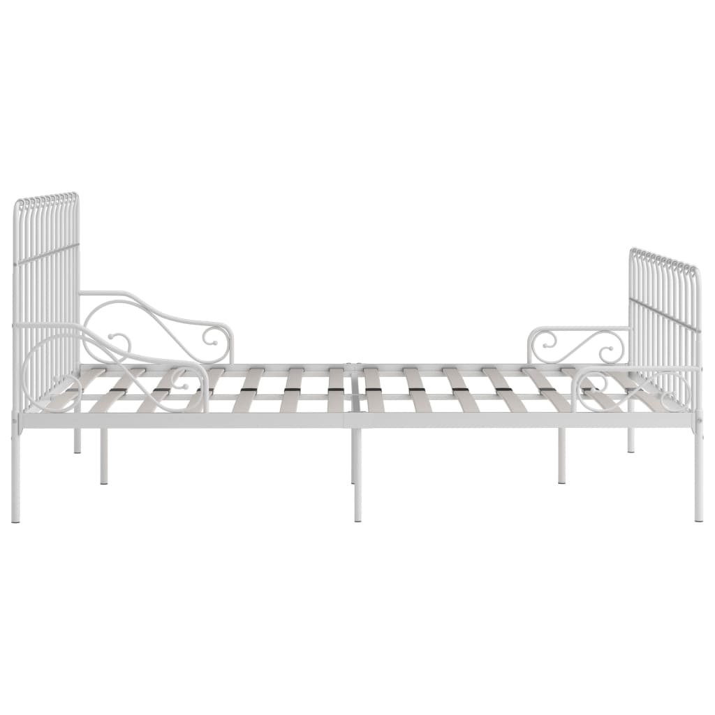 White Metal Bed Frame 200x200 cm with Slatted Base - No Mattress