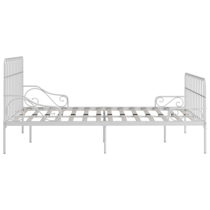 White Metal Bed Frame 200x200 cm with Slatted Base - No Mattress