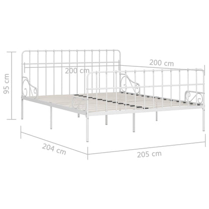 White Metal Bed Frame 200x200 cm with Slatted Base - No Mattress