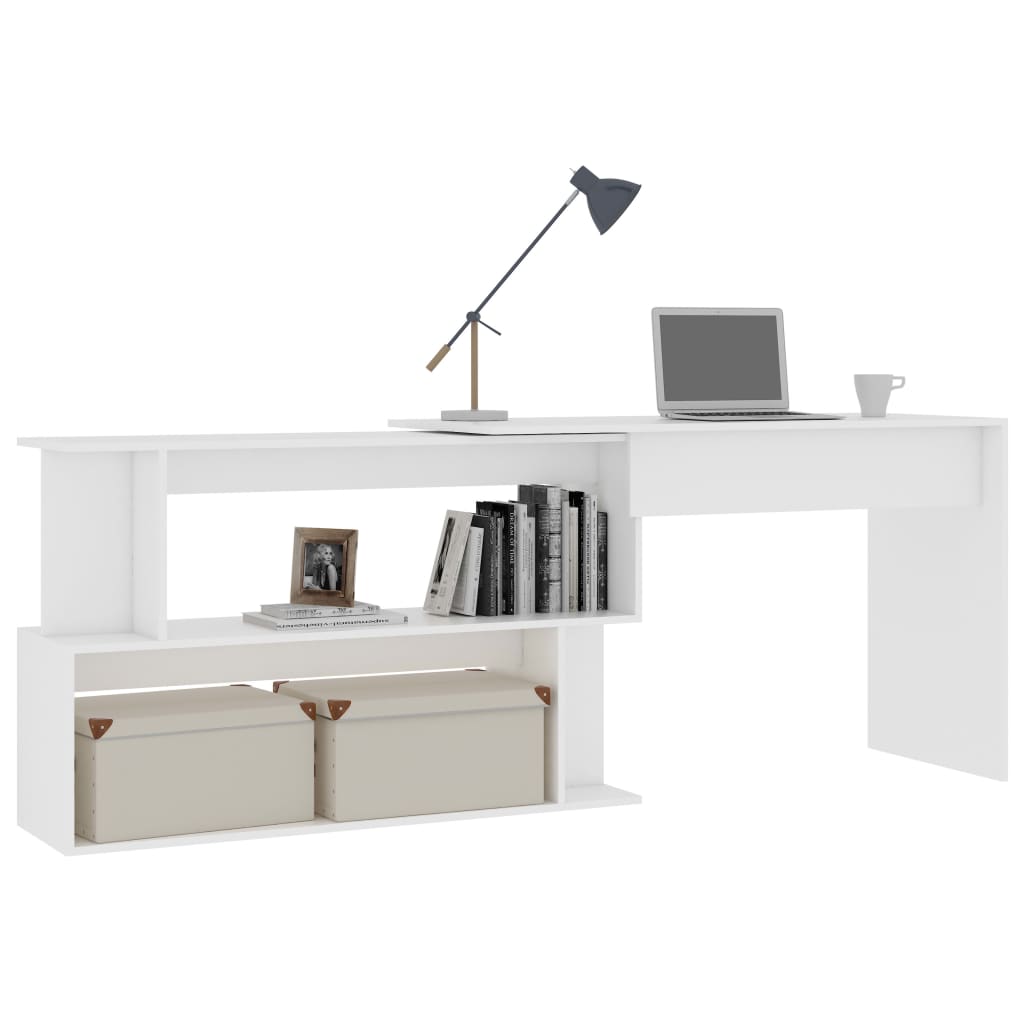 Sleek White Engineered Wood Corner Desk 200x50x76 cm
