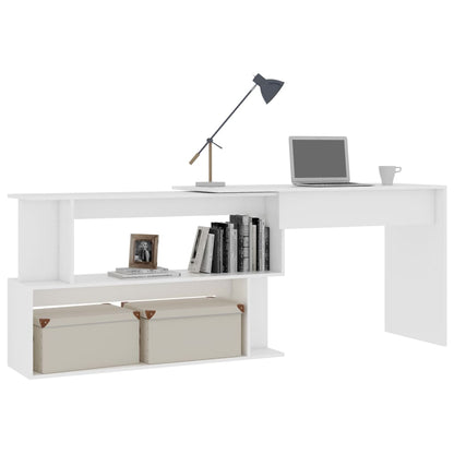 Sleek White Engineered Wood Corner Desk 200x50x76 cm