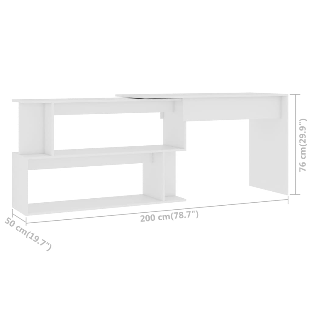 Sleek White Engineered Wood Corner Desk 200x50x76 cm