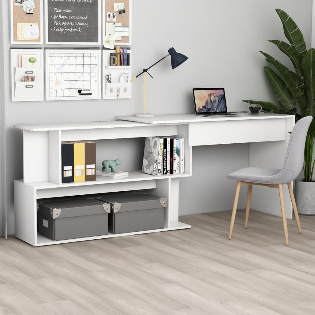 Sleek White Engineered Wood Corner Desk 200x50x76 cm