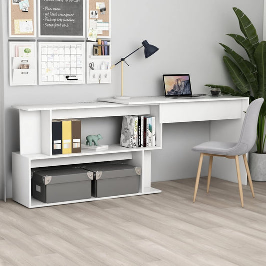 Sleek White Engineered Wood Corner Desk 200x50x76 cm