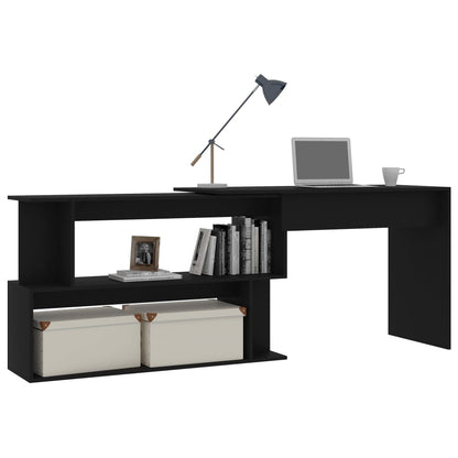 Sleek Black Corner Desk, Engineered Wood, 200x50x76 cm
