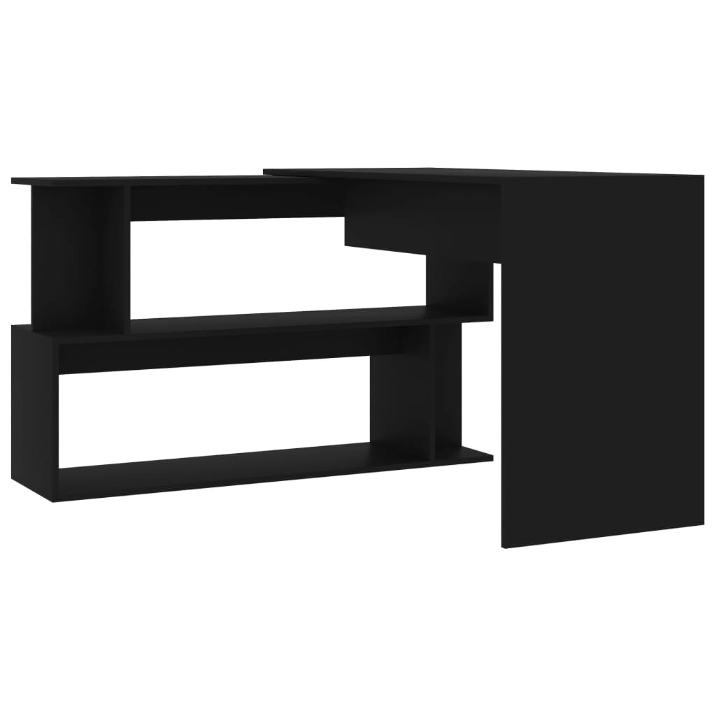 Sleek Black Corner Desk, Engineered Wood, 200x50x76 cm