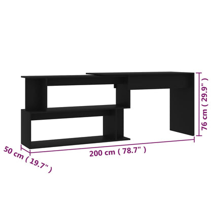 Sleek Black Corner Desk, Engineered Wood, 200x50x76 cm