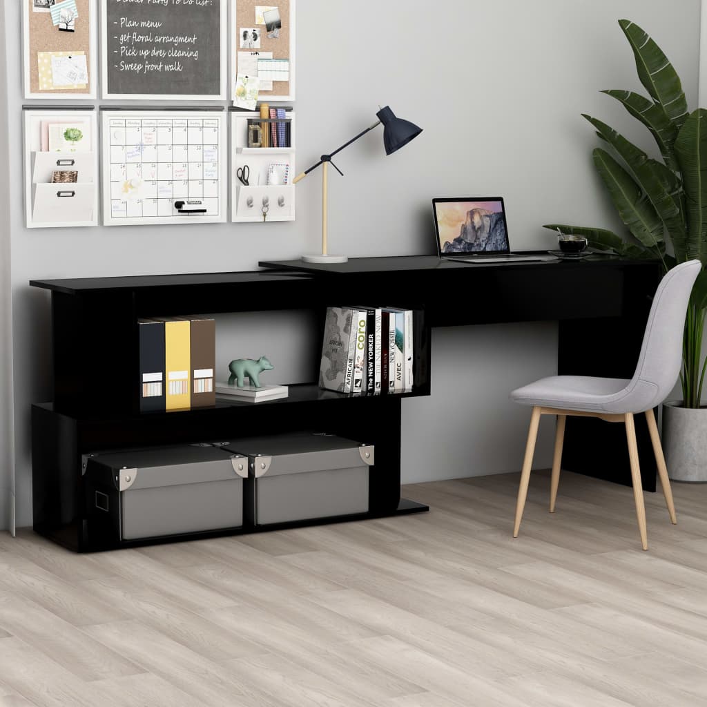Sleek Black Corner Desk, Engineered Wood, 200x50x76 cm