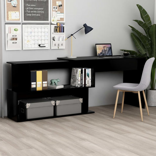 Sleek Black Corner Desk, Engineered Wood, 200x50x76 cm