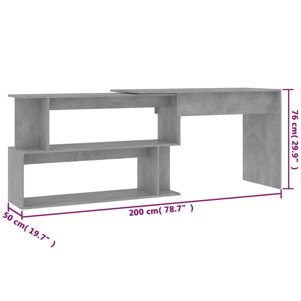 Concrete Grey Engineered Wood Corner Desk 200x50x76 cm