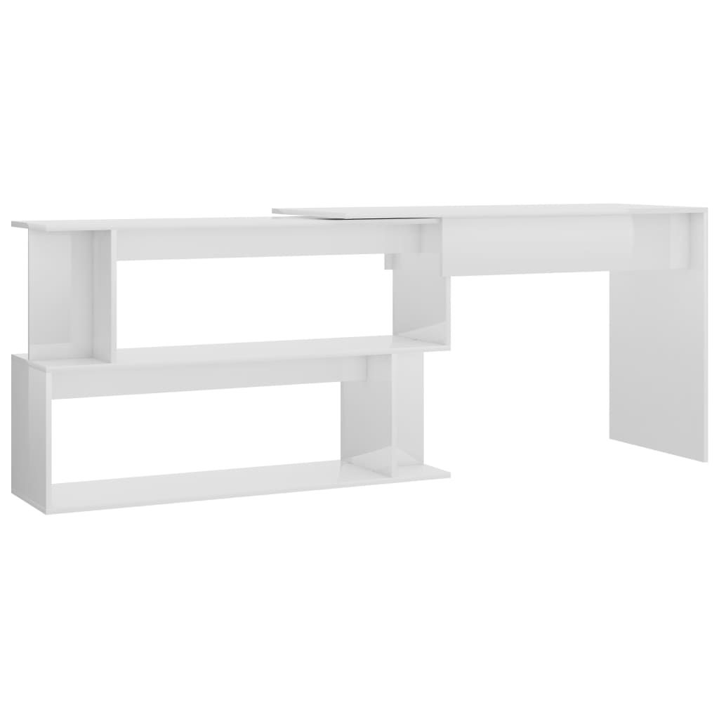 High Gloss White Corner Desk, Engineered Wood, 200x50x76 cm