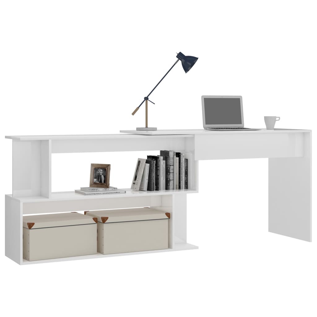 High Gloss White Corner Desk, Engineered Wood, 200x50x76 cm