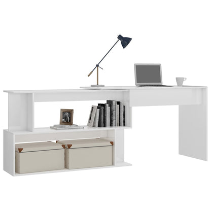 High Gloss White Corner Desk, Engineered Wood, 200x50x76 cm