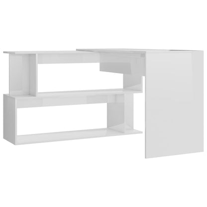 High Gloss White Corner Desk, Engineered Wood, 200x50x76 cm