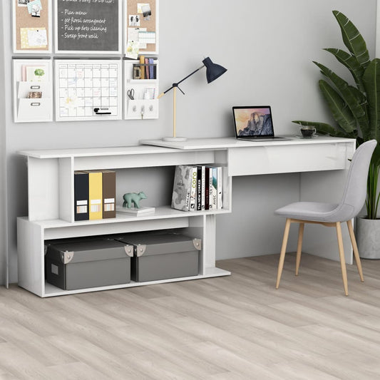 High Gloss White Corner Desk, Engineered Wood, 200x50x76 cm