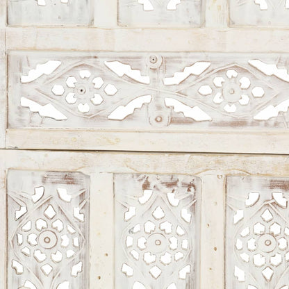 White Solid Mango Wood Hand-Carved Room Divider, 3-Panel, 120x165 cm