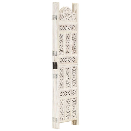 Hand-Carved White Mango Wood 4-Panel Room Divider 160x165 cm