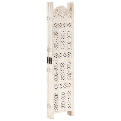 Hand-Carved White 5-Panel Room Divider, Mango Wood, 200x165 cm