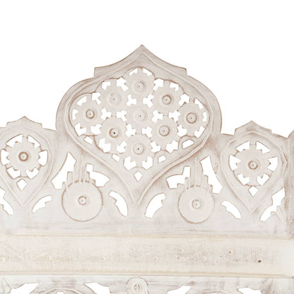 Hand-Carved White 5-Panel Room Divider, Mango Wood, 200x165 cm