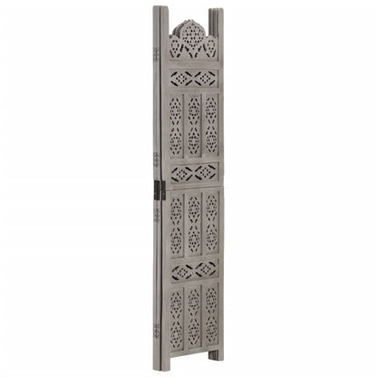 Hand-Carved Grey Solid Mango Wood 3-Panel Room Divider (120x165cm)