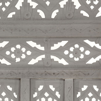 Hand-Carved Grey Solid Mango Wood 3-Panel Room Divider (120x165cm)