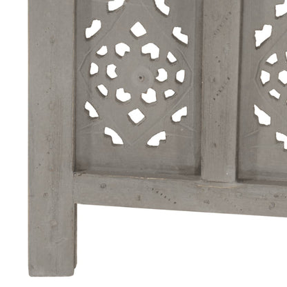 Hand-Carved Grey Solid Mango Wood 3-Panel Room Divider (120x165cm)